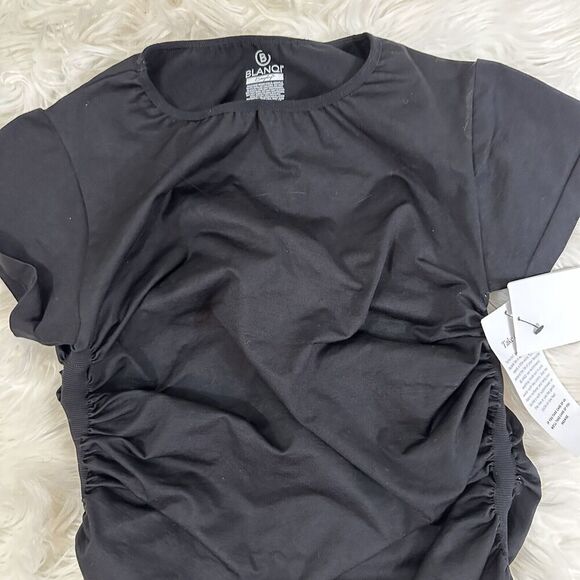 NWT Blanqi Womens Everday Cap Sleeve Dress Size S/M in Black Ruched Stretchy - Picture 8 of 12